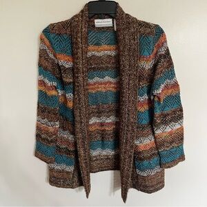 Alfred Dunner Walnut Grove Striped Pointelle Cardigan Sweater Size Small Petite
